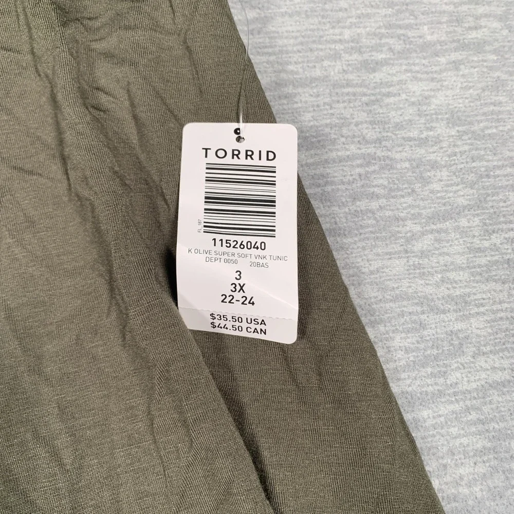 Torrid Shirt Womens‎ 3X Olive Green Super Soft V Neck Tunic Top Plus Size 22-24